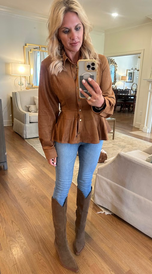 Camel Suede Peplum Top