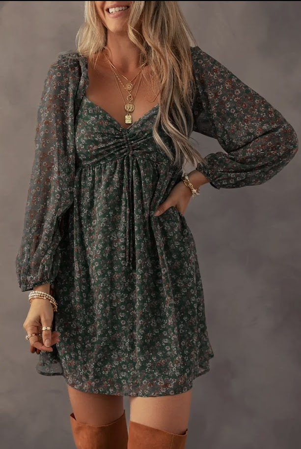 Green Floral Baby Doll Dress