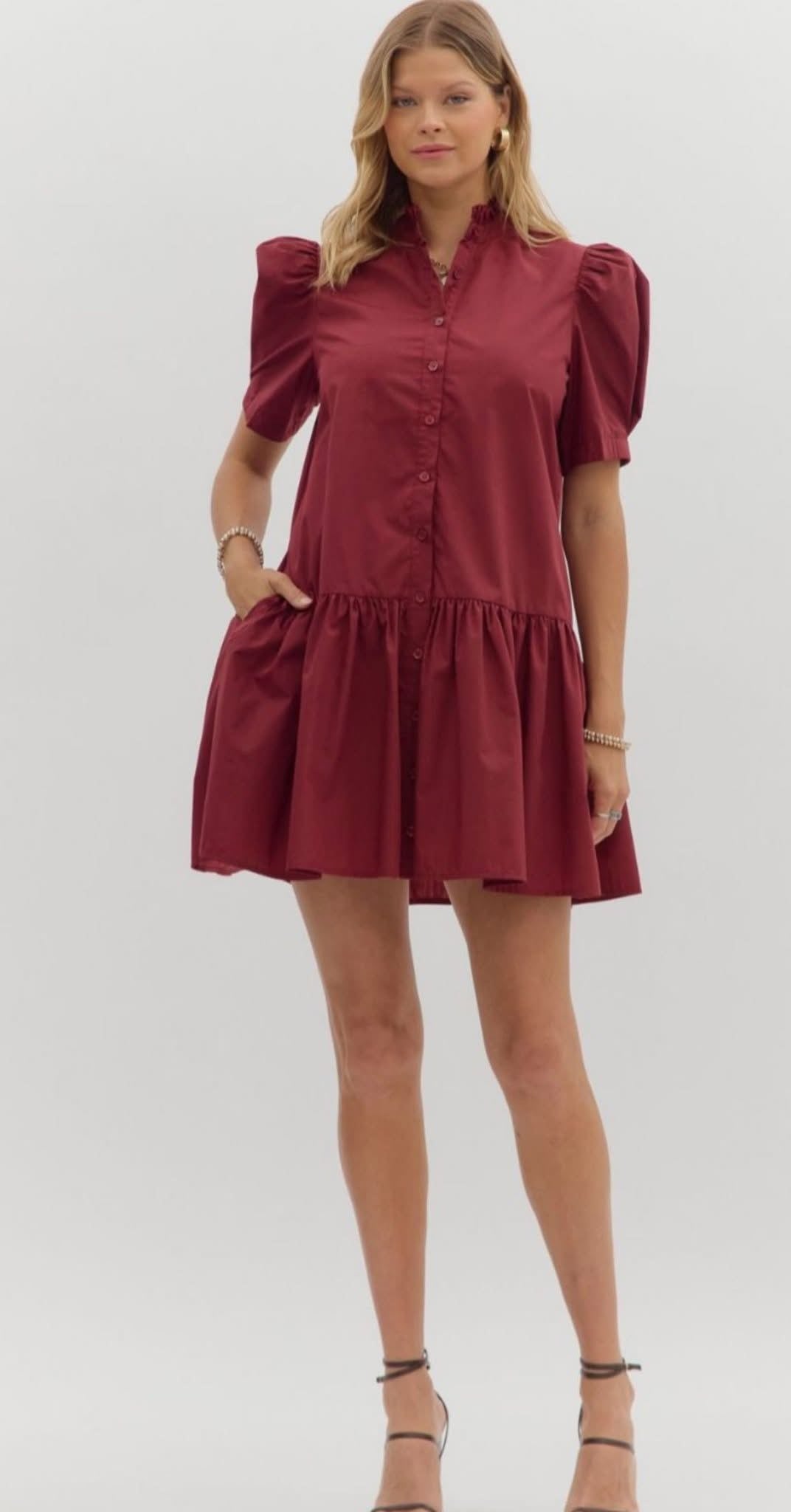 Entro Maroon Button Down Dress