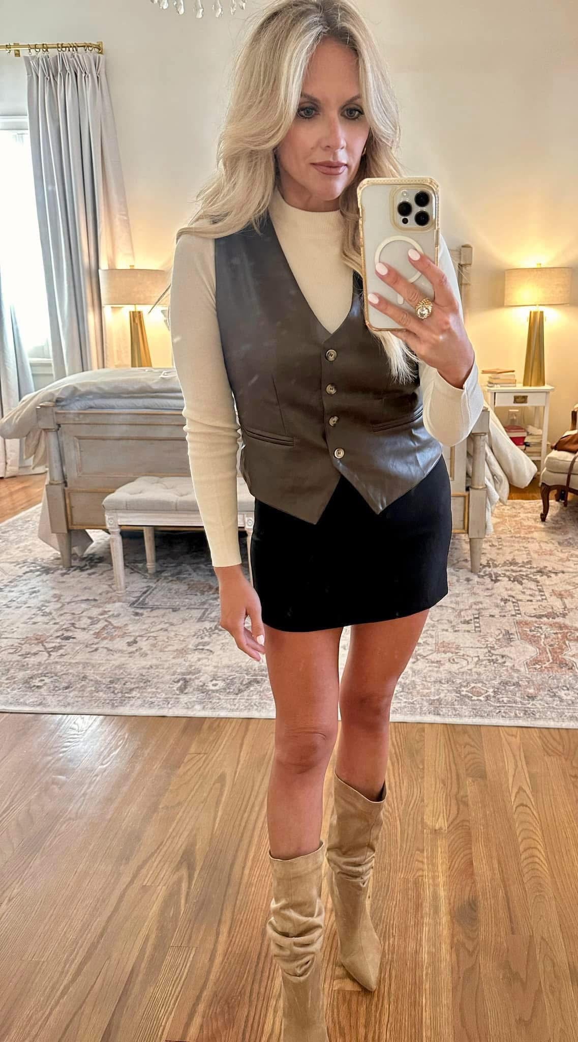 Brown Leather Button Down Vest