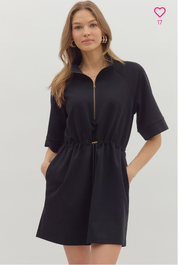 Black Quarter Zip Dress